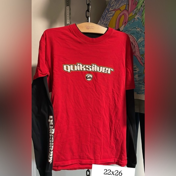 Vintage Quiksilver Y2K Red Layered Long Sleeve T-Shirt - Picture 1 of 2